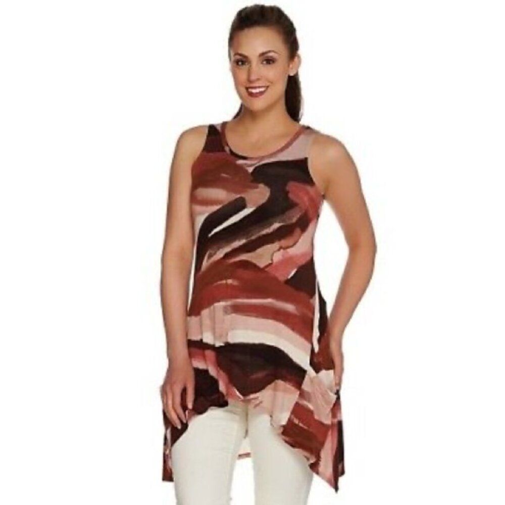 New LOGO by Lori Goldstein Blush Printed Knit Tank with Pockets | Size XXS